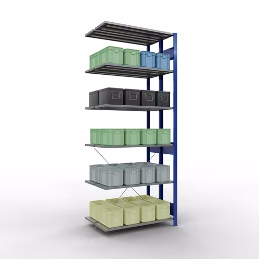 Productafbeelding nr.6 van het artikel aanbouwplank, dubbele plank, stellingsysteem MULTIplus150, 2500 x 1000 x (2x300) mm, 2x6 planken, RAL 5010 gentiaanblauw uit het assortiment stellingrekken van Schulte Lagertechnik