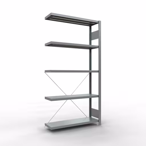 Aanbouwrekken, legborden, insteeksysteem MULTIplus250, 2000 x 1000 x 300 mm (HxBxD), 5 legborden, kruisschoor, verzinkt, aanbouwplank, art.nr. 12935