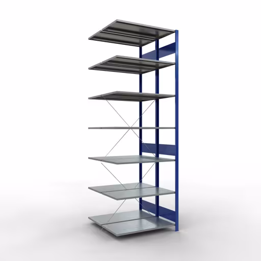 Extra afbeelding van het artikel Aanbouwplank, dubbele plank, legplank-insteeksysteem MULTIplus150, 3000 x 1000 x (2x1000) mm, 2x7 legborden, kruisschoor, RAL 5010 gentiaanblauw uit dubbele legborden