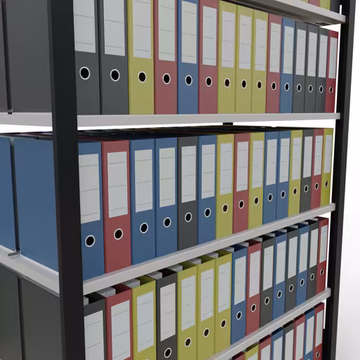 Figuur nr. 12 van het artikel, kantoorrekken, insteeksysteem MULTIplus150, 2000 x 1300 x 600 mm, 6 planken, met middenaanslag, zwart/lichtgrijs uit de productgroep kantoorrekken van Schulte Lagertechnik.