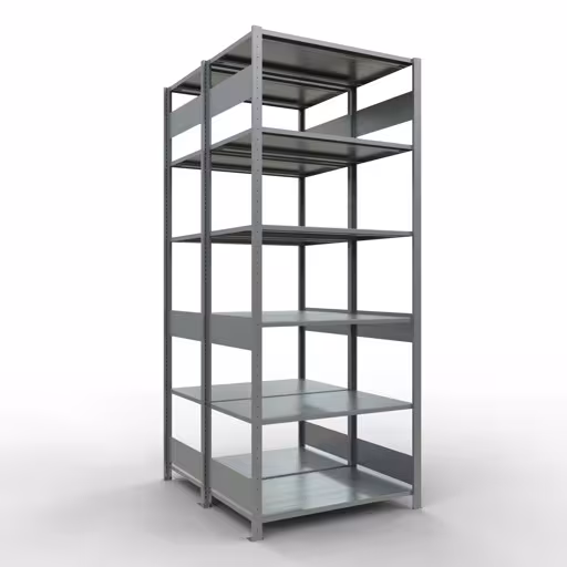 Basisplank, dubbele plank, stellingsysteem MULTIplus150, 2500 x 1000 x (2x600) mm (HxBxD), 2x6 planken, lengtestangen, gegalvaniseerd van Schulte Lagertechnik Basisplank, dubbele plank, legplank-insteeksysteem MULTIplus150, 2500 x 1000 x (2x600) mm (HxBxD), 2x6 legborden, lengtestangen, verzinkt, dubbele legborden, art.nr. 17861