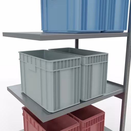 Figuur nr. 15 van het artikel aanbouwrekken, legbordstellingen, insteeksysteem MULTIplus250, 3000 x 1000 x 800 mm, 7 legborden, lengtestangen, verzinkt uit de productgroep insteeksysteem van Schulte Lagertechnik.