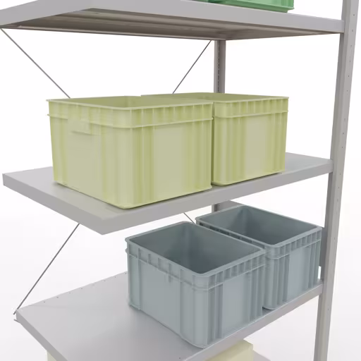 Extra afbeelding van het artikel Aanbouwplank, stellingkast MULTIplus250 insteeksysteem, 3000 x 1000 x 600 mm, 7 legborden, kruisschoor, RAL 7035 lichtgrijs van aanbouwplank