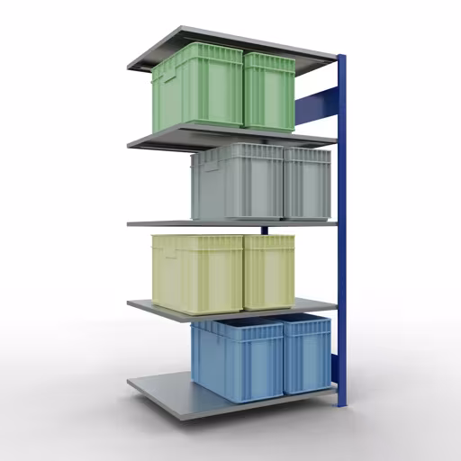 Aanbouwrekken, legbordstellingen, insteeksysteem MULTIplus150, 2000 x 1000 x 800 mm (HxBxD), 5 legborden, lengtebalk, RAL 5010 gentiaanblauw/verzinkt met artikelnr. 12785-LR-B Aanbouwrekken, rekken, insteeksysteem MULTIplus150, 2000 x 1000 x 800 mm, 5 legborden, RAL 5010 gentiaanblauw/verzinkt van Schulte Lagertechnik uit de categorie insteeksystemen