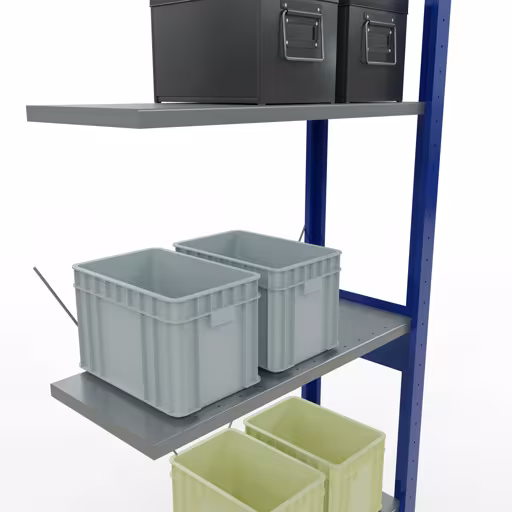 Aanbouwrekken, rekken, insteeksysteem MULTIplus150, 2500 x 750 x 300 mm (HxBxD), 6 planken, kruisschoor, RAL 5010 gentiaanblauw/verzinkt/verzinkt met artikelnr. 12736-75-B Aanbouwrekken, rekken, insteeksysteem MULTIplus150, 2500 x 750 x 300 mm, 6 planken, kruisschoor, RAL 5010 gentiaanblauw/verzinkt/verzinkt van Schulte Lagertechnik uit de categorie insteeksystemen