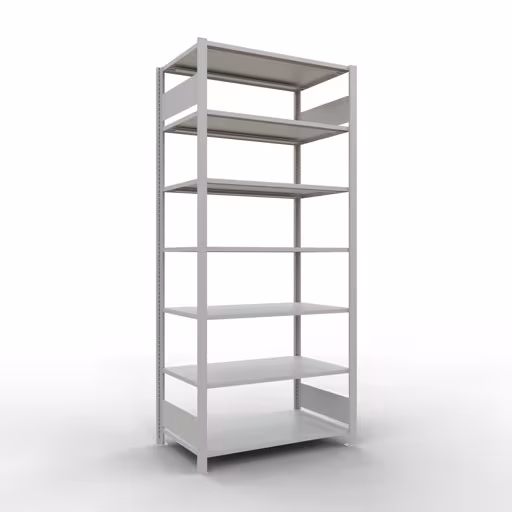 Basisstelling, kantoorstelling, insteeksysteem MULTIplus150, 2300 x 1000 x 600 mm, 7 legborden, lengtestangen, zonder middenaanslag, lichtgrijs van Schulte Lagertechnik uit het assortiment kantoorstellingen