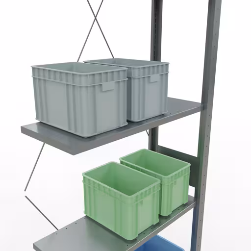 Aanbouwrekken, rekken, insteeksysteem MULTIplus150, 3000 x 750 x 300 mm (HxBxD), 7 legborden, kruisschoor, verzinkt uit de categorie aanbouwrekken met de GTIN 4004514205001 Aanbouwrekken, rekken, insteeksysteem MULTIplus150, 3000 x 750 x 300 mm, 7 legborden, kruisschoor, verzinkt van Schulte Lagertechnik uit het assortiment insteeksysteem