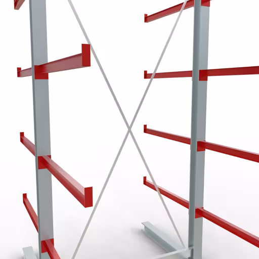 Productafbeelding nr. 10 van artikel K 6000 compleet legbord, dubbelzijdig, 3000 x 1500 x 2x 1000 mm, RAL 7001 / RAL 3000, 5 opslagniveaus Figuur nr. 10 van artikel K 6000 complete stelling, dubbelzijdig, 3000 x 1500 x 2x 1000 mm, RAL 7001 / RAL 3000, 5 opslagniveaus uit de productgroep draagarmstellingen van Schulte Lagertechnik.