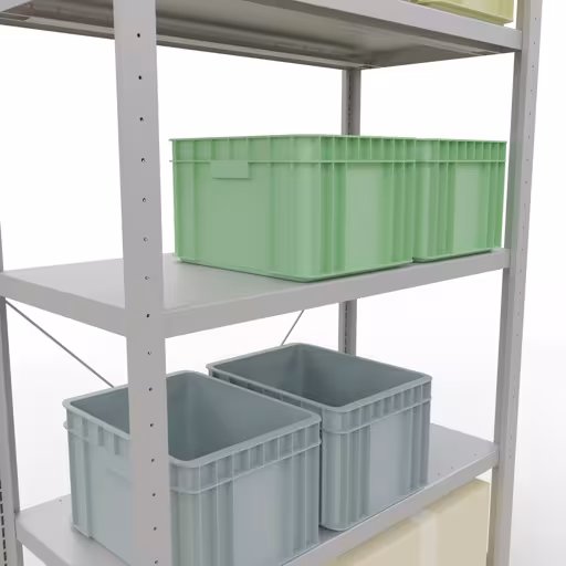 Productafbeelding nr. 15 van het artikel basisplank, legbord, insteeksysteem MULTIplus250, 2000 x 1000 x 500 mm, 5 legborden, kruisschoor, RAL 7035 lichtgrijs uit het plug-in systeem assortiment van het merk Schulte Lagertechnik