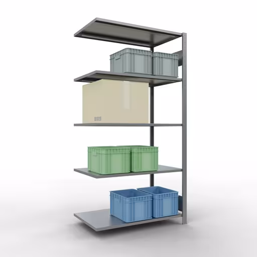 Aanbouwrekken, rekken, insteeksysteem MULTIplus150, 2000 x 1000 x 600 mm (HxBxD), 5 legborden, lengtestangen, verzinkt met artikelnr. 12765-LR Aanbouwrekken, rekken, insteeksysteem MULTIplus150, 2000 x 1000 x 600 mm, 5 legborden, lengtestangen, verzinkt van Schulte Lagertechnik uit de categorie insteeksystemen