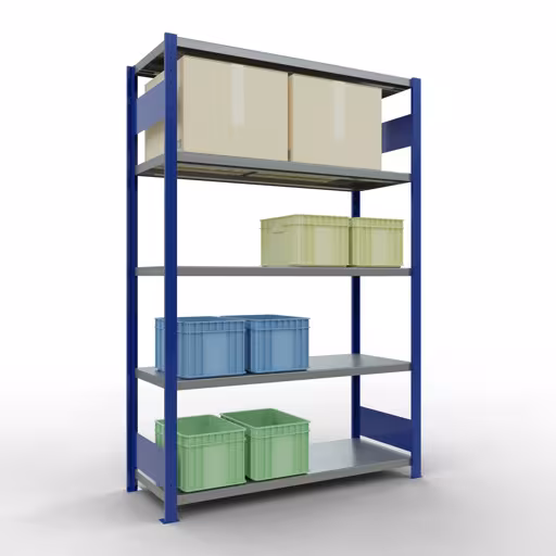 Figuur nr. 13 van het artikel basisrek, legbord, insteeksysteem MULTIplus250, 2000 x 1300 x 500 mm, 5 legborden, lengtestangen, RAL 5010 gentiaanblauw/verzinkt uit de insteeksysteem productgroep van Schulte Lagertechnik.
