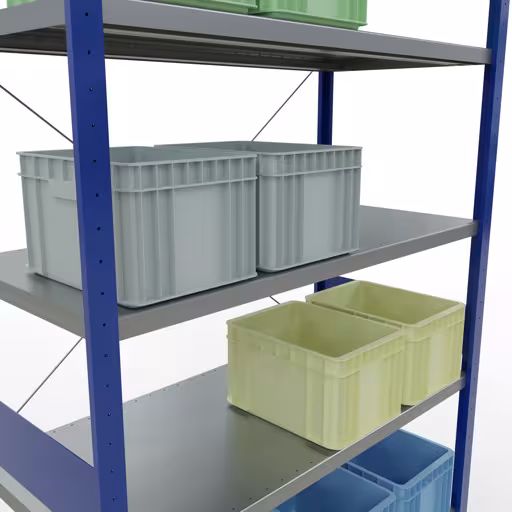 Figuur nr. 12 van het artikel basisrek, legbord, insteeksysteem MULTIplus250, 3000 x 1300 x 600 mm, 7 legborden, kruisschoor, RAL 5010 gentiaanblauw/verzinkt uit de insteeksysteem productgroep van Schulte Lagertechnik