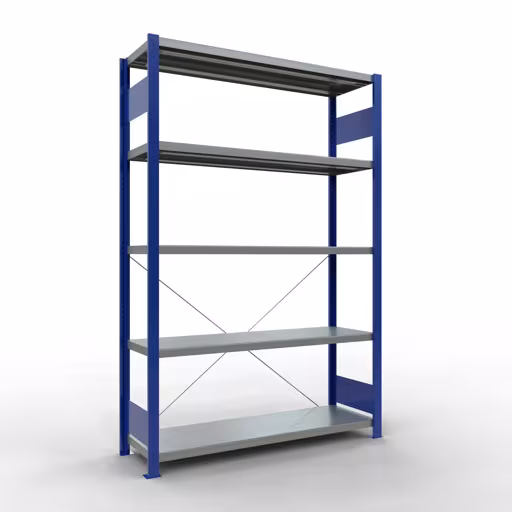 Figuur nr. 15 van het artikel basisrek, legbord, insteeksysteem MULTIplus250, 2000 x 1300 x 400 mm, 5 legborden, kruisschoor, RAL 5010 gentiaanblauw/verzinkt uit de insteeksysteem productgroep van Schulte Lagertechnik.