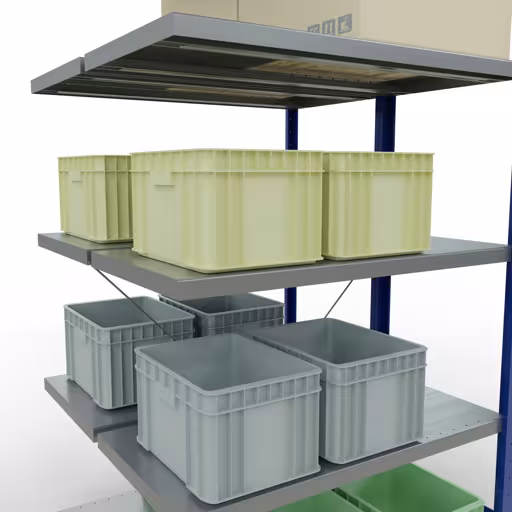 Afbeelding nr. 10 van het artikel aanbouwrekken, dubbele rekken, stellingrekken, insteeksysteem MULTIplus250, 2000 x 1000 x (2x500) mm, 2x5 planken, RAL 5010 gentiaanblauw uit de productgroep stellingrekken van het merk Schulte Lagertechnik