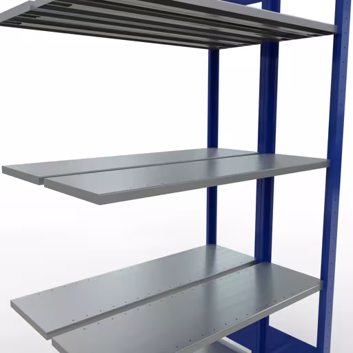 Productafbeelding nr. 7 van het artikel aanbouwrekken, dubbele rekken, stellingrekken, insteeksysteem MULTIplus150, 2000 x 1000 x (2x300) mm, 2x5 planken, RAL 5010 gentiaanblauw uit het stellingstellingprogramma van Schulte Lagertechnik