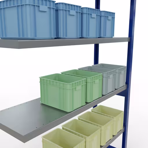Afbeelding nr. 14 van het artikel aanbouwrekken, legbordstellingen, insteeksysteem MULTIplus250, 2500 x 1300 x 400 mm, 6 legborden, lengtestangen, RAL 5010 gentiaanblauw/verzinkt uit de productgroep insteeksysteem van Schulte Lagertechnik.