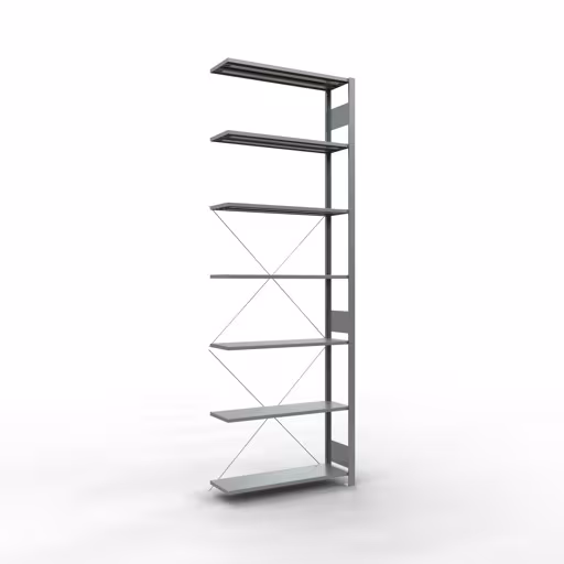 Aanbouwrekken, legborden, insteeksysteem MULTIplus85, 3000 x 1000 x 300 mm (HxBxD), 7 legborden, kruisschoor, verzinkt, aanbouwplank, art.nr. 13137