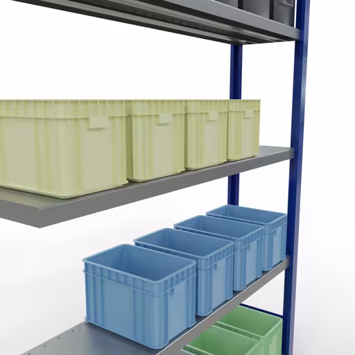 Productafbeelding nr. 13 van het artikel Aanbouwrekken, legbordstellingen, insteeksysteem MULTIplus250, 2000 x 1300 x 300 mm (HxBxD), 5 legborden, lengtestangen, RAL 5010 gentiaanblauw/verzinkt Afbeelding nr. 13 van het artikel aanbouwrekken, legbordstellingen, insteeksysteem MULTIplus250, 2000 x 1300 x 300 mm, 5 legborden, lengtestangen, RAL 5010 gentiaanblauw/verzinkt uit de productgroep insteeksysteem van Schulte Lagertechnik.