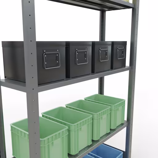 Extra afbeelding van het artikel Basisplank, legbord, insteeksysteem MULTIplus150, 2000 x 1000 x 300 mm (HxBxD), 5 legborden, lengtestangen, verzinkt Extra afbeelding van het artikel Basisplank, legplank, insteeksysteem MULTIplus150, 2000 x 1000 x 300 mm, 5 legborden, lengtestangen, verzinkt vanaf basisplank