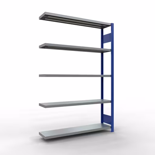 Aanbouwrekken, rekken, insteeksysteem MULTIplus250, 2000 x 1300 x 300 mm (HxBxD), 5 planken, lengtestangen, RAL 5010 gentiaanblauw/gegalvaniseerd van Schulte Lagertechnik Aanbouwrekken, rekken, insteeksysteem MULTIplus250, 2000 x 1300 x 300 mm (HxBxD), 5 legborden, lengtebalk, RAL 5010 gentiaanblauw/verzinkt, aanbouwplank, art.nr. 12935-130-LR-B