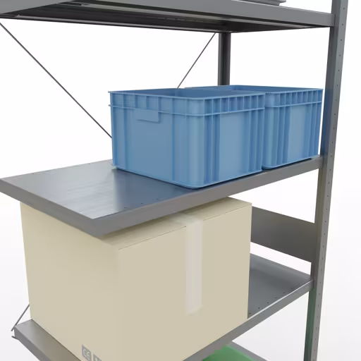 Productafbeelding nr. 13 van het artikel aanbouwplank, legbord, insteeksysteem MULTIplus250, 3000 x 1000 x 500 mm, 7 legborden, kruisschoor, verzinkt uit het assortiment insteeksysteem van het merk Schulte Lagertechnik