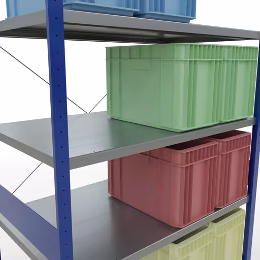 Productafbeelding nr. 12 van het artikel basisplank, legbord, insteeksysteem MULTIplus250, 3000 x 1300 x 800 mm, 7 legborden, kruisschoor, RAL 5010 gentiaanblauw/verzinkt Figuur nr. 12 van het artikel basisrek, legbord, insteeksysteem MULTIplus250, 3000 x 1300 x 800 mm, 7 legborden, kruisschoor, RAL 5010 gentiaanblauw/verzinkt uit de insteeksysteem productgroep van Schulte Lagertechnik