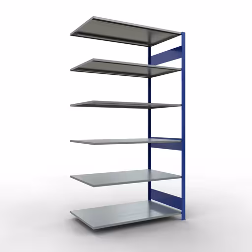 Aanbouwrekken, rekken, insteeksysteem MULTIplus150, 2500 x 1300 x 800 mm (HxBxD), 6 planken, lengtestangen, RAL 5010 gentiaanblauw/gegalvaniseerd van Schulte Lagertechnik Aanbouwrekken, legbordstellingen, insteeksysteem MULTIplus150, 2500 x 1300 x 800 mm (HxBxD), 6 legborden, lengtebalk, RAL 5010 gentiaanblauw/verzinkt, aanbouwplank, art.nr. 12786-130-LR-B