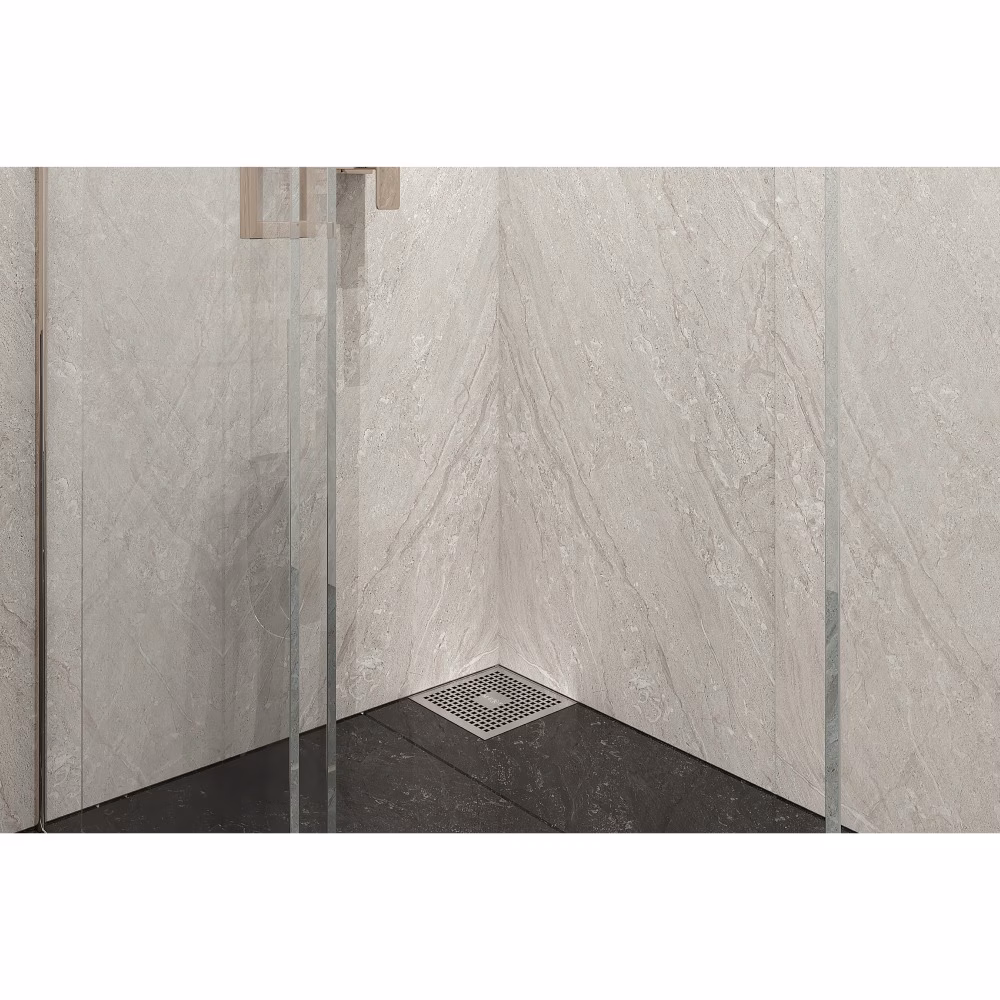 MERT ULTRA FLAT 20x20cm vloerafvoer design "KARE" volledig gemaakt van roestvrij staal, afvoer DIN 50