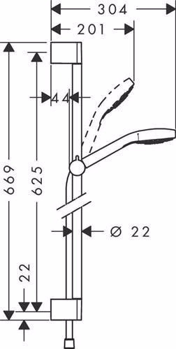 Technische Zeichnung 4036783 Hansgrohe doucheset CROMA SELECT E VARIO Doucheglijstang Unica Croma 650 mm wit/chroom