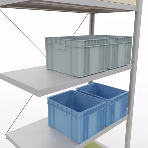 Andere weergave van het artikel Aanbouwplank, legbord, insteeksysteem MULTIplus250, 3000 x 1000 x 500 mm, 7 legborden, kruisschoor, RAL 7035 lichtgrijs uit de categorie insteeksysteem