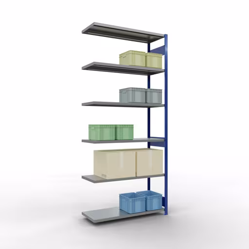 Afbeelding nr. 8 van het artikel aanbouwrekken, legbordstellingen, insteeksysteem MULTIplus250, 3000 x 1300 x 500 mm, 7 legborden, RAL 5010 gentiaanblauw/verzinkt uit de productgroep insteeksysteem van het merk Schulte Lagertechnik.