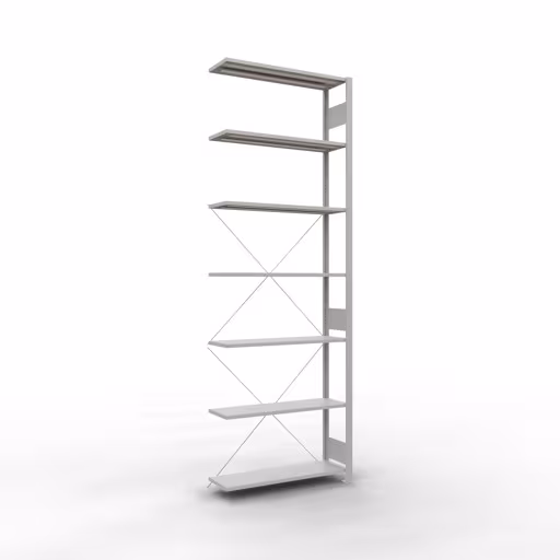Figuur nr. 12 van het artikel aanbouwrekken, legbordstellingen, insteeksysteem MULTIplus150, 3000 x 1000 x 300 mm, 7 legborden, kruisschoor, RAL 7035 lichtgrijs uit de insteeksysteem productgroep van Schulte Lagertechnik.
