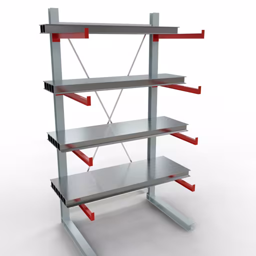 Productafbeelding nr. 10 van artikel K 6000 compleet legbord, eenzijdig, 3000 x 1500 x 1000 mm, RAL 7001 / RAL 3000, 5 opslagniveaus Afbeelding nr. 10 van artikel K 6000 complete stelling, eenzijdig, 3000 x 1500 x 1000 mm, RAL 7001 / RAL 3000, 5 opslagniveaus uit de productgroep draagarmstellingen van Schulte Lagertechnik