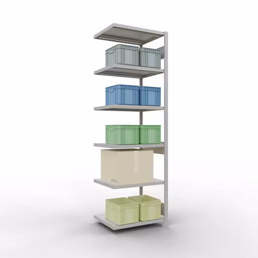 Productafbeelding nr. 12 van het artikel Aanbouwrekken, legbordstellingen, insteeksysteem MULTIplus250, 2500 x 750 x 600 mm, 6 legborden, lengtestangen, RAL 7035 lichtgrijs Figuur nr. 12 van het artikel aanbouwrekken, legbordstellingen, insteeksysteem MULTIplus250, 2500 x 750 x 600 mm, 6 legborden, lengtestangen, RAL 7035 lichtgrijs uit de productgroep insteeksysteem van Schulte Lagertechnik