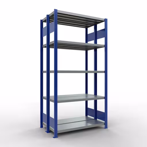 Andere weergave van het artikel Basisplank, dubbele plank, legplank-insteeksysteem MULTIplus250, 2000 x 1000 x (2x300) mm, 2x5 legborden, lengtestangen, RAL 5010 gentiaanblauw uit de categorie legborden
