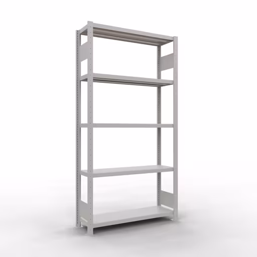 Basisplank, legplank, insteeksysteem MULTIplus330, 2000 x 1000 x 300 mm (HxBxD), 5 legborden, lengtestang, RAL 7035 lichtgrijs, basisplank, art.nr. 33830-LR
