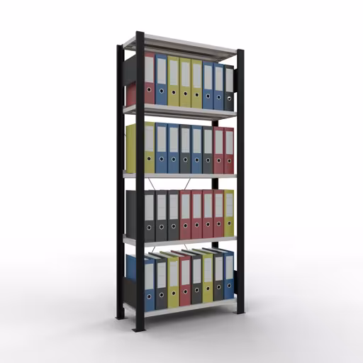Afbeelding nr. 14 van het artikel Basisplank, kantoorplank MULTIplus85 insteeksysteem, 1800 x 750 x 300 mm, 5 planken, kruisschoor, met aanslagbalk, zwart/lichtgrijs uit de productgroep kantoorplanken van Schulte Lagertechnik