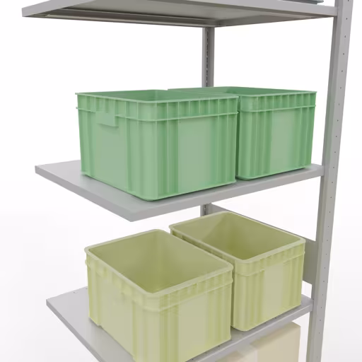 Extra afbeelding van het artikel aanbouwrekken, legbord, insteeksysteem MULTIplus150, 3000 x 750 x 600 mm, 7 legborden, lengtestangen, RAL 7035 lichtgrijs van aanbouwrekken