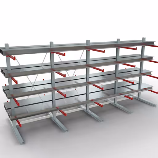 K 6000 complete plank, dubbelzijdig, 3000 x 6000 x 2x 1000 mm, RAL 7001 / RAL 3000, 5 opslagniveaus van Schulte Lagertechnik met artikelnr. 28725