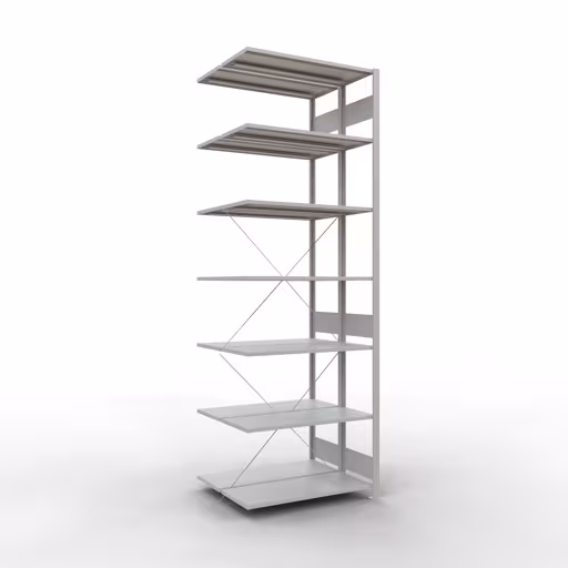 Afbeelding nr. 7 van het artikel aanbouwstelling, dubbele stelling, stellingstelling insteeksysteem MULTIplus150, 3000 x 1000 x (2x800) mm, 2x7 legborden, kruisschoor, RAL 7035 lichtgrijs uit de productgroep stellingstelling van Schulte Lagertechnik