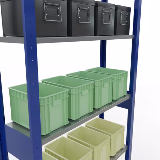 Basisplank, legbord, insteeksysteem MULTIplus85, 2500 x 1000 x 300 mm, 6 legborden, RAL 5010 gentiaanblauw van het merk Schulte Lagertechnik uit het assortiment insteeksysteem