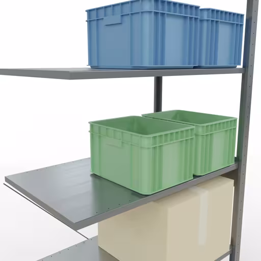 Aanbouwplank, hoekplank (veld C) 2500 x 1000 x 600, 6 planken, kruisschoor, verzinkt uit de categorie hoekplanken met de GTIN 4004514241313 Aanbouwplank, hoekplank (veld C) 2500 x 1000 x 600, 6 planken, kruisschoor, verzinkt van Schulte Lagertechnik uit het assortiment schappenplanken