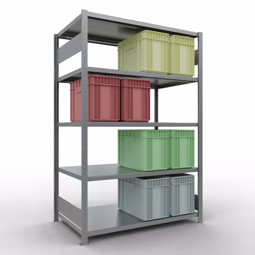 Productafbeelding nr. 14 van het artikel basisplank, legbord, insteeksysteem MULTIplus250, 2000 x 1300 x 800 mm (HxBxD), 5 legborden, lengtestangen, verzinkt Afbeelding nr. 14 van het artikel basisrek, legbord, insteeksysteem MULTIplus250, 2000 x 1300 x 800 mm, 5 legborden, lengtestangen, verzinkt uit de productgroep insteeksysteem van Schulte Lagertechnik