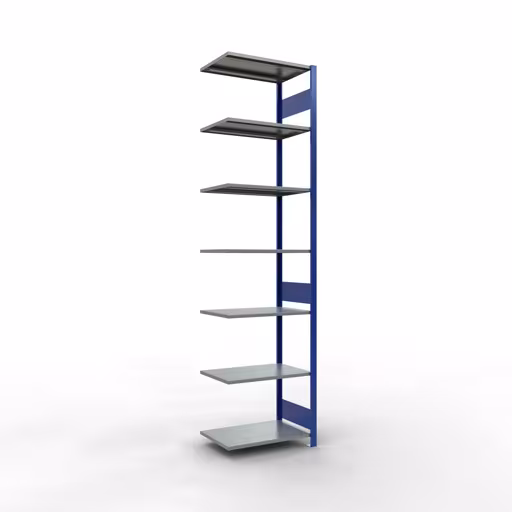 Extra afbeelding van het artikel Aanbouwplank, legplank MULTIplus150 insteeksysteem, 3000 x 750 x 500 mm, 7 legborden, lengtebalk, RAL 5010 gentiaanblauw/verzinkt/verzinkt vanaf opzetplank