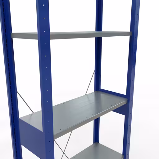 Basisplank, legbord, insteeksysteem MULTIplus150, 2500 x 750 x 300 mm, 6 legborden, kruisschoor, RAL 5010 gentiaanblauw/verzinkt/verzinkt van Schulte Lagertechnik met artikelnr. 12731-75-B