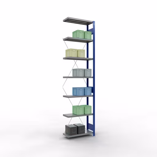 Aanbouwrekken, rekken, insteeksysteem MULTIplus250, 3000 x 750 x 300 mm (HxBxD), 7 legborden, kruisschoor, RAL 5010 gentiaanblauw/verzinkt/verzinkt uit de categorie aanbouwrekken met de GTIN 4004514282439 Aanbouwrekken, rekken, insteeksysteem MULTIplus250, 3000 x 750 x 300 mm, 7 legborden, kruisschoor, RAL 5010 gentiaanblauw/verzinkt/verzinkt van Schulte Lagertechnik uit het assortiment insteeksysteem