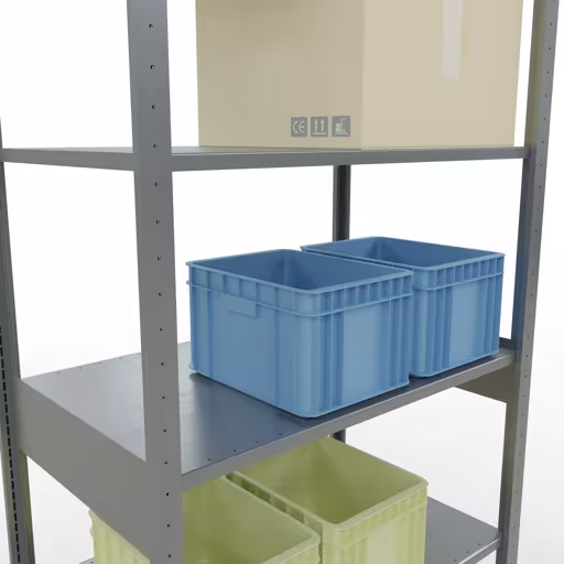 Basisplank, legbord, insteeksysteem MULTIplus150, 2500 x 1000 x 600 mm (HxBxD), 6 legborden, lengtestangen, verzinkt met artikelnr. 12761-LR Basisplank, legbord, insteeksysteem MULTIplus150, 2500 x 1000 x 600 mm, 6 legborden, lengtestangen, verzinkt van Schulte Lagertechnik uit de categorie insteeksysteem