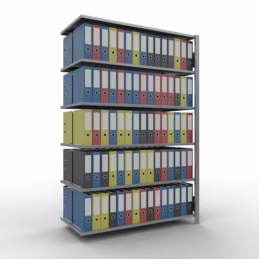 Aanbouwstelling, kantoorstelling, insteeksysteem MULTIplus150, 2000 x 1300 x 600 mm, 6 legborden, lengtestangen, verzinkt, met middenaanslag uit de categorie insteeksysteem met GTIN 4004514220127 , kantoorrekken, insteeksysteem MULTIplus150, 2000 x 1300 x 600 mm, 6 legborden, verzinkt, met middenaanslag van Schulte Lagertechnik uit het assortiment kantoorrekken