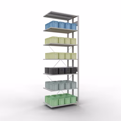 Andere weergave van het artikel Aanbouwplank, dubbele plank, rekkensysteem MULTIplus150, 3000 x 1000 x (2x600) mm, 2x7 planken, RAL 7035 lichtgrijs uit de categorie rekken
