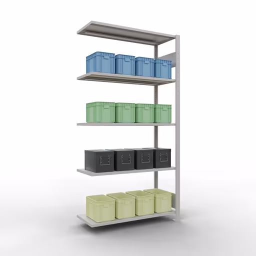 Aanbouwrekken, rekken, insteeksysteem MULTIplus150, 2000 x 1000 x 400 mm (HxBxD), 5 planken, lengtestangen, RAL 7035 lichtgrijs met artikelnr. 32645-LR Aanbouwrekken, rekken, insteeksysteem MULTIplus150, 2000 x 1000 x 400 mm, 5 planken, RAL 7035 lichtgrijs van Schulte Lagertechnik uit de categorie insteeksystemen